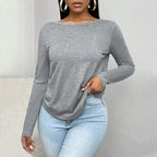 Women’s Gray Twisted Backless Long Sleeve Top
