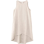 Pure Linen Vest Front Short Back Long Special Interest Design Cotton Linen Sleeveless Dress