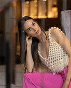 Women's Pearl Strap V-Neck Cropped Camisole
