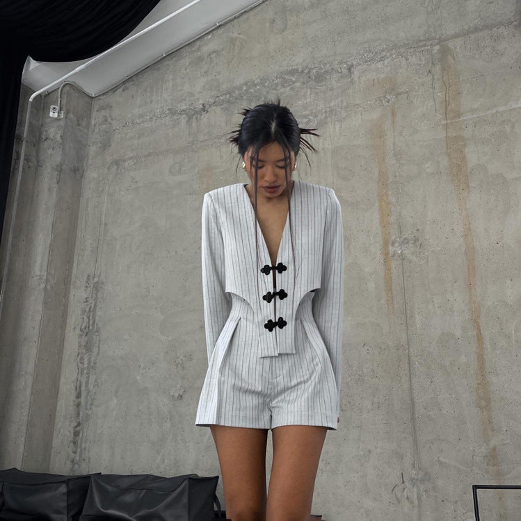 Deep-V Jacket & Shorts Set