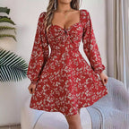 Women's Floral Long Sleeve A-Line Mini Dress
