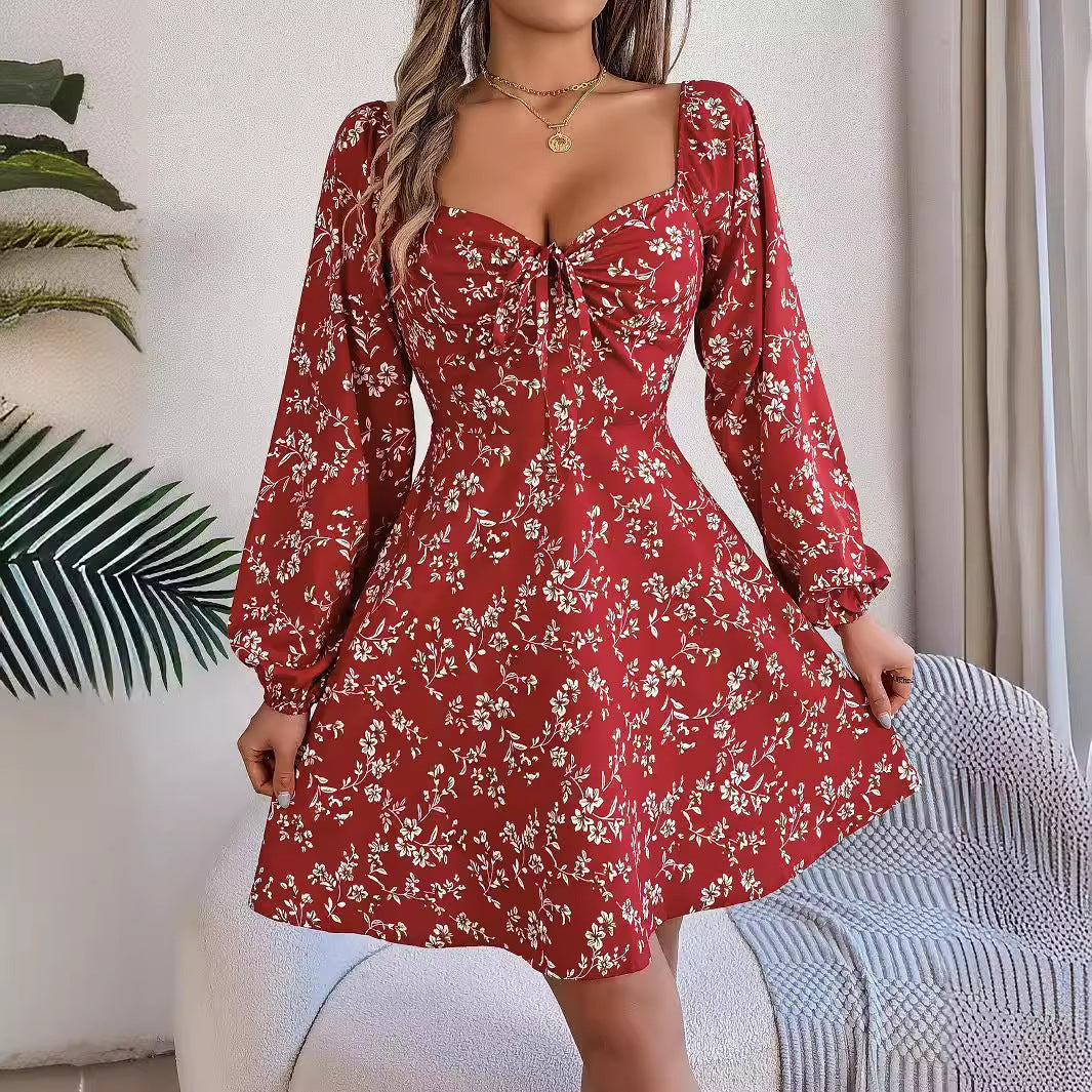 Women's Floral Long Sleeve A-Line Mini Dress