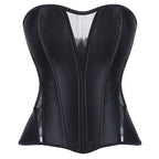 Women's Satin Boned Corset Top – Lace-Up Mesh Bodice