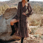 Printed V-Neck Casual Loose Maxi Dress