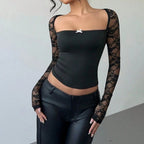 Women’s Black Lace Square Neck Fitted Top