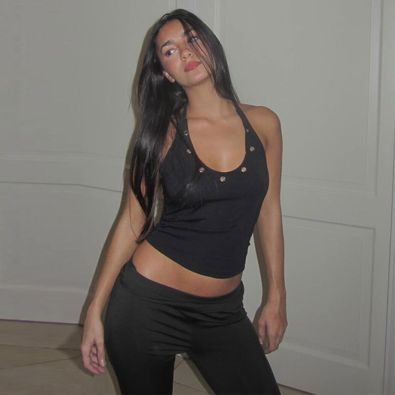 's Street Corns Design Solid Color All Match Halterneck Vest Top