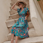 Women's Floral V-Neck Ruffle Dress