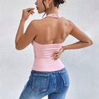 Women's Halter Twisted Deep V Plunge Neck Sleeveless Vest Fit Crop Top