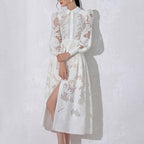 Women's Embroidered Polo-Collar Midi Dress