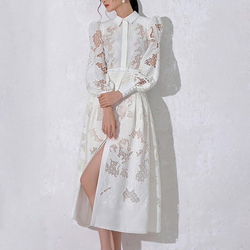 Women's Embroidered Polo-Collar Midi Dress