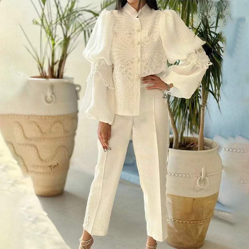 Women's Embroidered Two-Piece Top and Pants Set