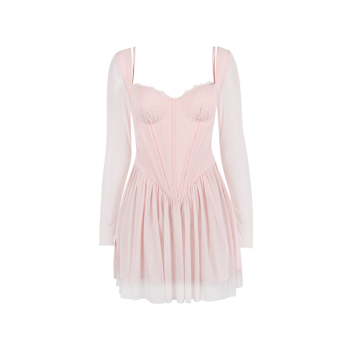 Mesh Long Sleeve Lace Stitching Boning Corset French Dress Barbie