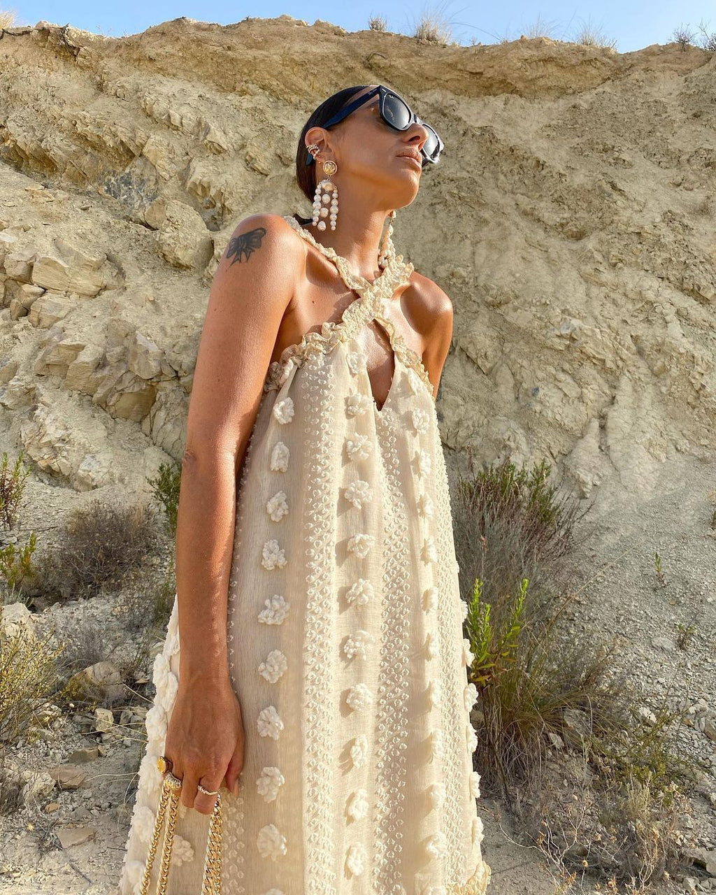 Women's 3D Floral Halter Tiered Dress