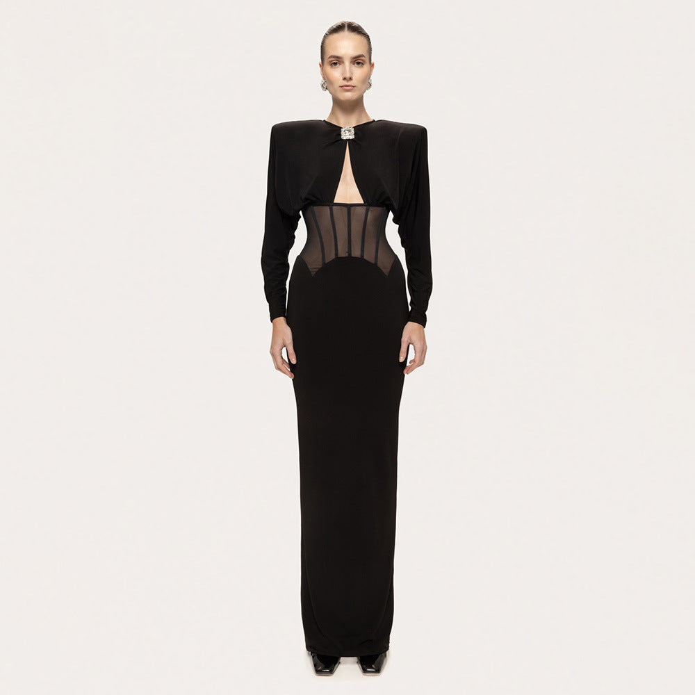 Women's Rhinestone Corset Split Evening Dress