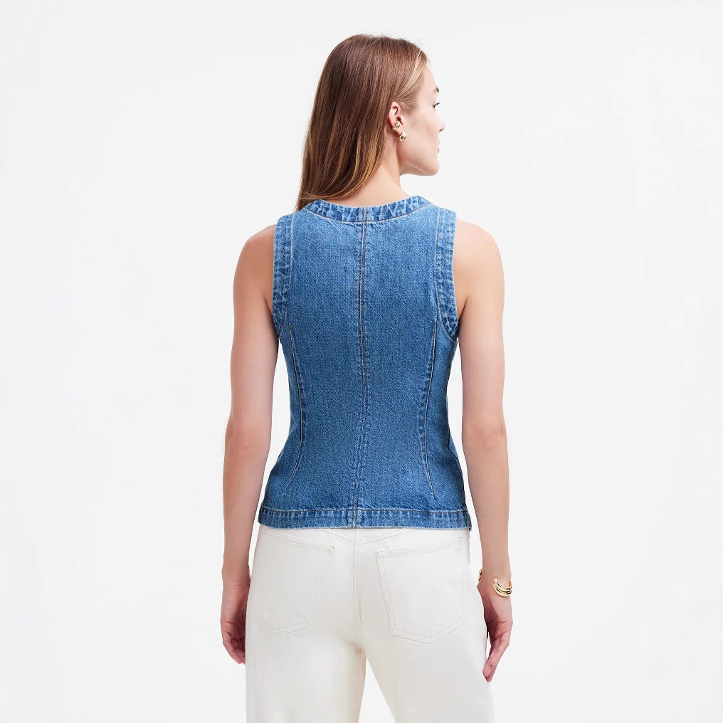 Sleeveless Slim Fit Denim Vest
