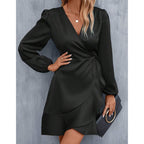Women's V Neck Satin Midi Dress