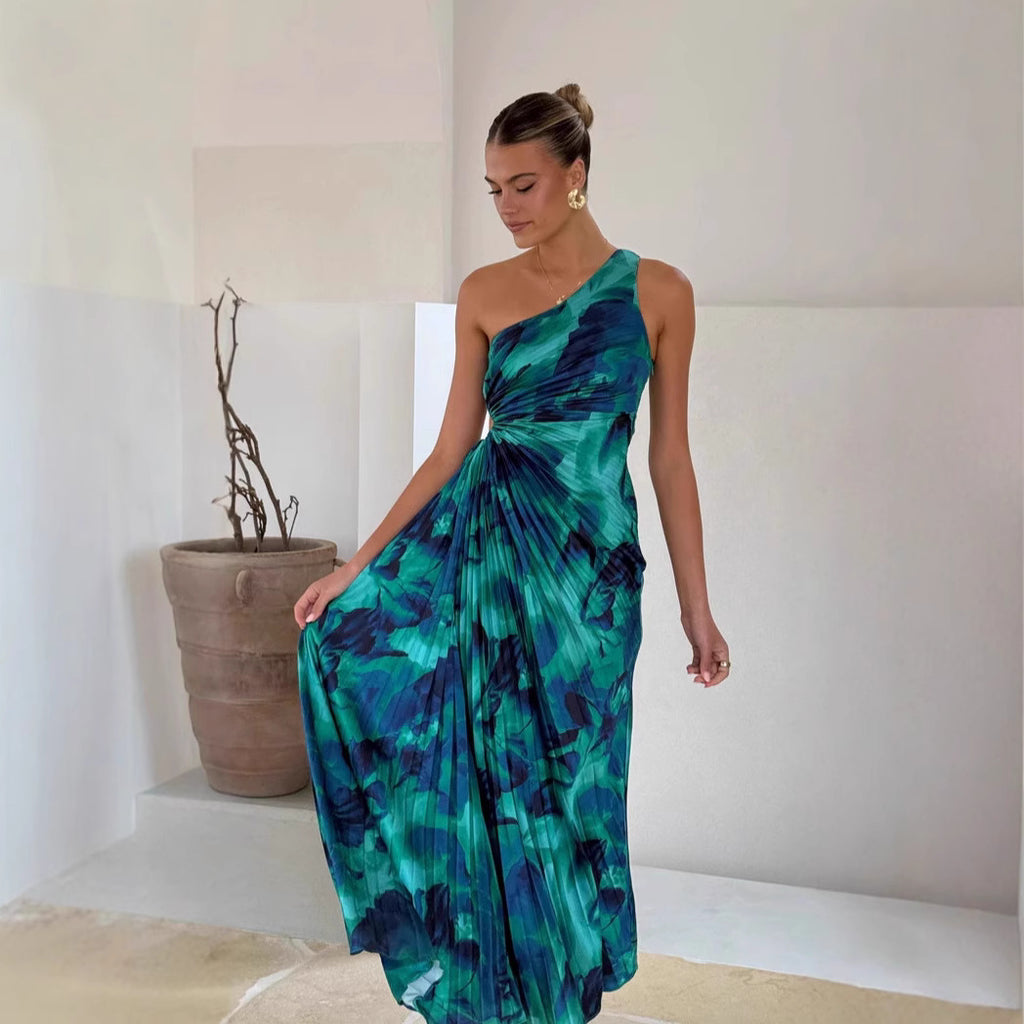 Women's Oblique Shoulder Sleeveless One Shoulder Printed Top