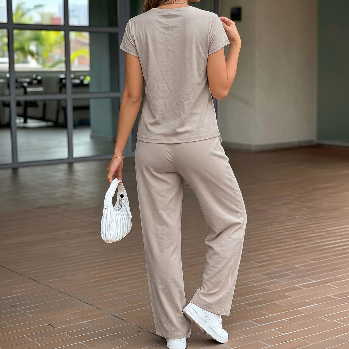 Women Clothing Summer Simple Office Ice Casual Loose Sports Set