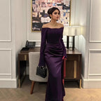 Off-Shoulder Satin Three-Quarter-Sleeve Bodycon Maxi Dress