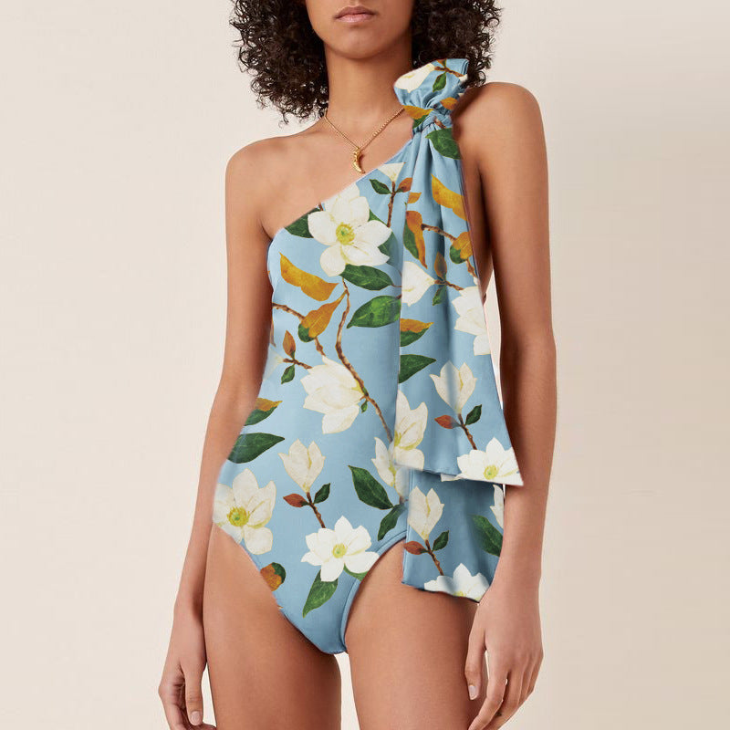 Oblique Shoulder One-piece Swimwear