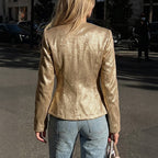 Retro Elegance Gold V neck Slim Fit Long Sleeve Blazer