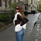 Sexy Fur Collar Stitching Long Sleeve Jumpsuit V neck Sexy Slim Bottoming Jumpsuit