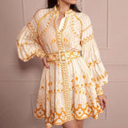 Women's Women's's French Elegant Spring Stand Collar Lantern Sleeve Lace Up Waist Dress