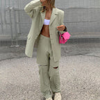 Women's Striped Jacket & Trousers Set