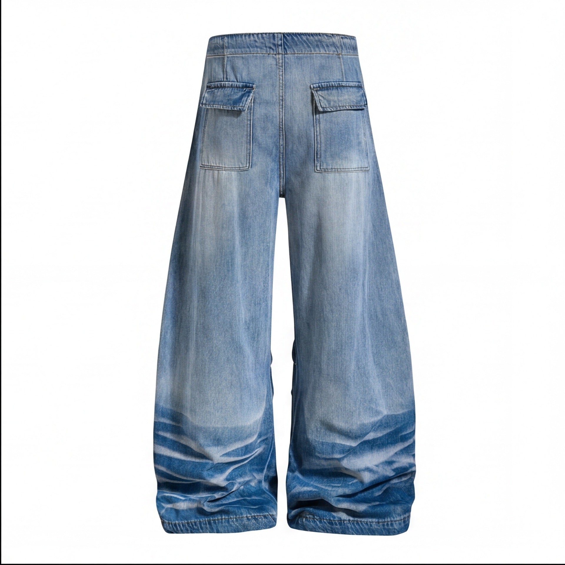 Retro Washed Embroidered Cat Beard Crease Machete Jeans