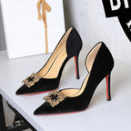 Women's Rhinestone Buckle Pointed-Toe Stiletto Heels