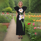 Women's Crew-Neck Floral Embroidered Lace Maxi Dress