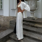 Striped Shirt & Wide-Leg Pants Set
