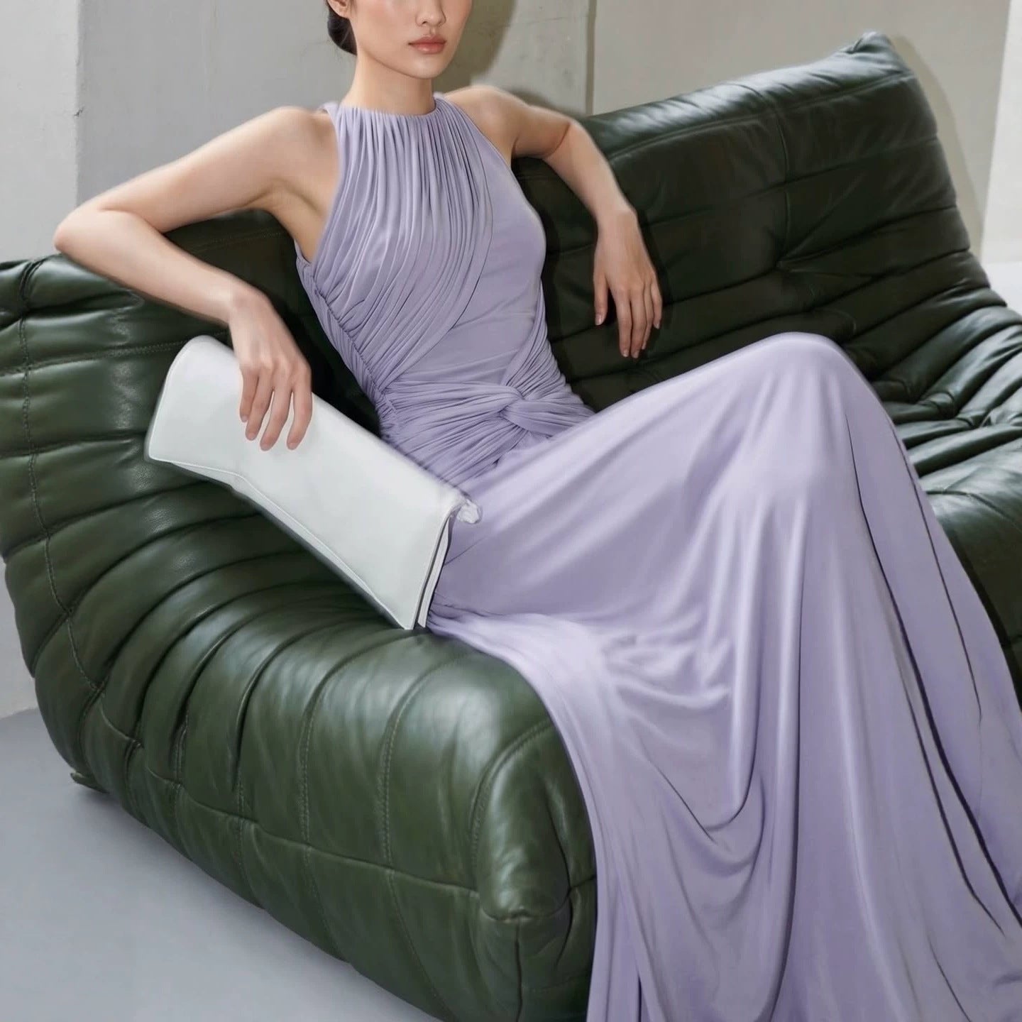 Women's Purple Ruched Halter Maxi Dress