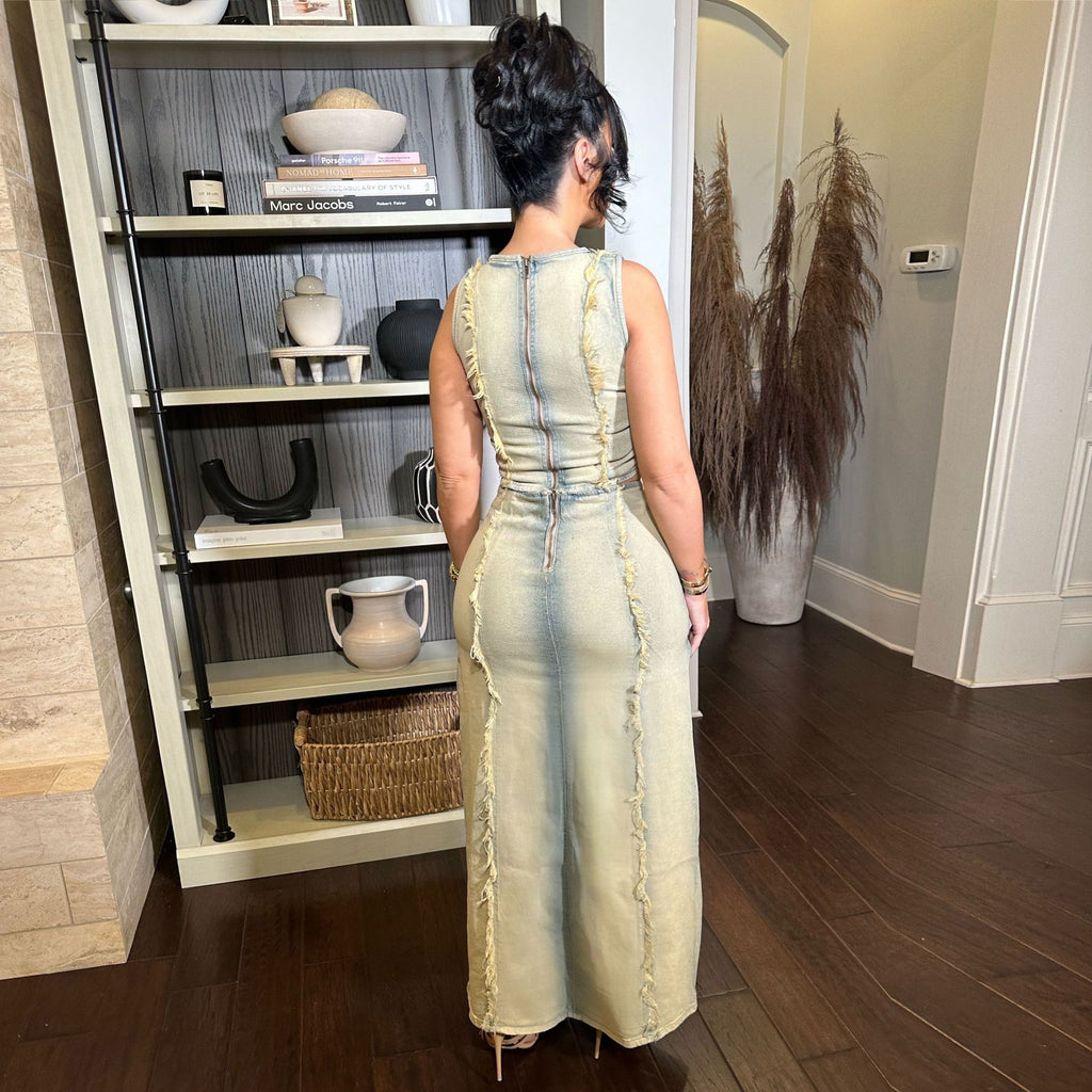 Women's Denim Personalized Hand Worn Vest and Skirt Two-Piece Set