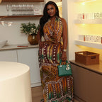 Casual Women Printed Swing Collar Color Matching Skirt Set Sleeveless Summer Cool Two Piece Set