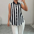 Collared SL Button Striped Printed T shirt Shirt Top for