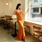 Women's Backless V-Neck Fishtail Maxi Dress