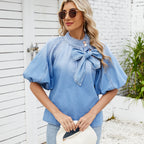 Lace-Up Denim Bow Shirt