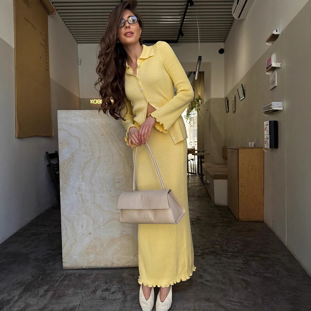 Women's Knit Long-Sleeve Skirt Suit Two-Piece Set
