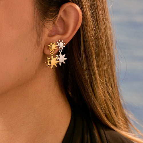 Stainless Steel Glossy Sun Earrings Non-Fading Ear Bone Stud High Grade Earrings Autumn Winter