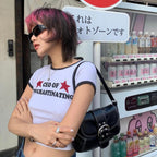 Women's Street Trendy Sexy Letter Graphic Print Short Cropped Short Sleeved T-Shirt Top Women Clothing