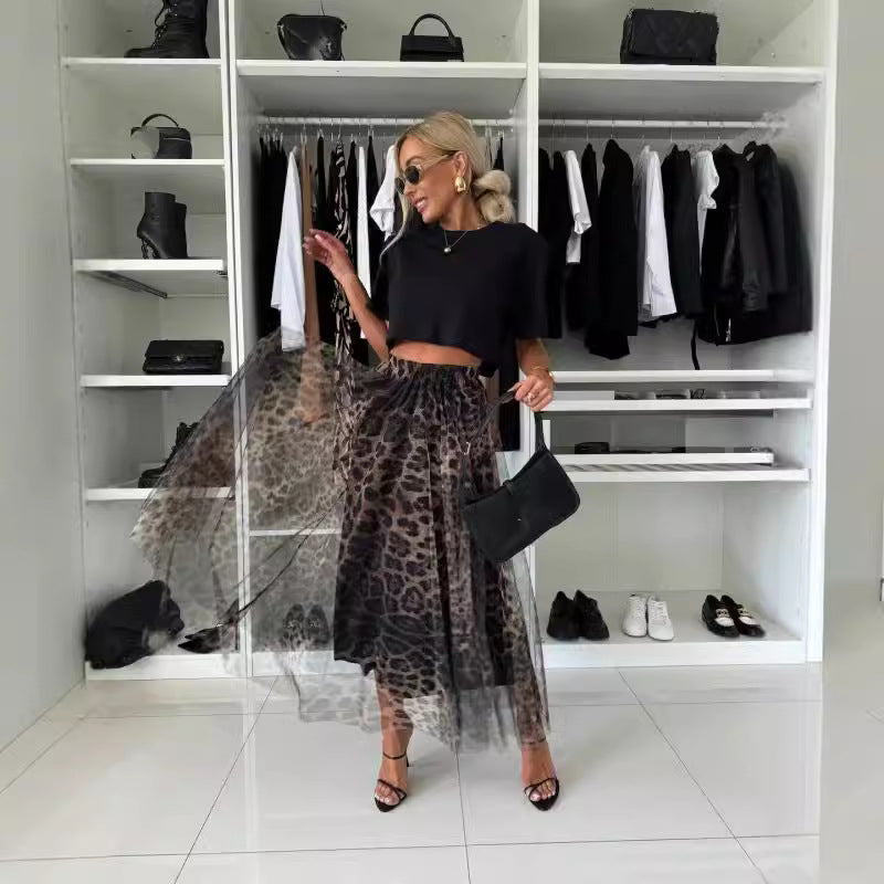 Internet Celebrity Same Leopard Print Elastic Waist Skirt