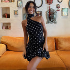 Street Shooting Ribbon Backless Polka Dot Cinched Dress