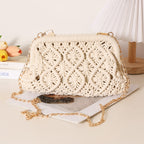 Women's Crossbody Cotton Thread Woven Bag Solid Color Rhombus Clip Straw Bag Vacation Beach Bag
