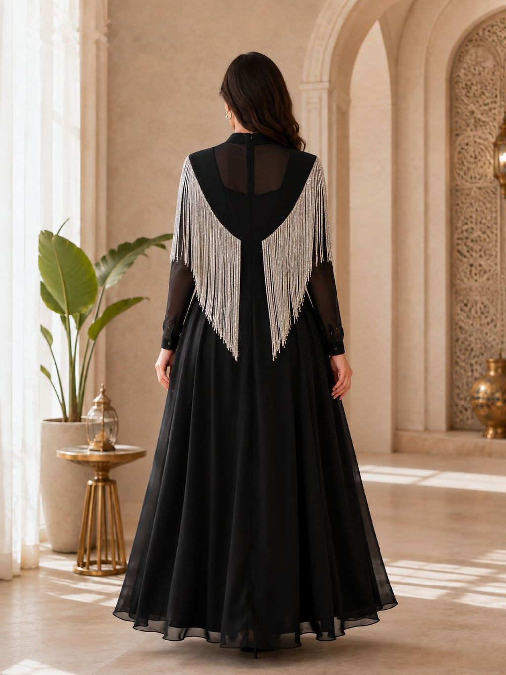 Women's Black Tassel Evening Dress
