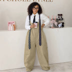 Loose Strap Wide Leg Pants High Waist Work Pockets Casual