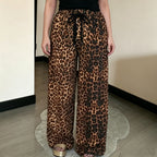Women's Rhinestone Leopard Print Wide-Leg Pants