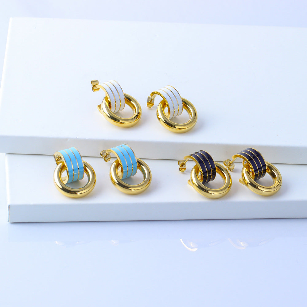 Women's Blue Titanium Steel Earrings