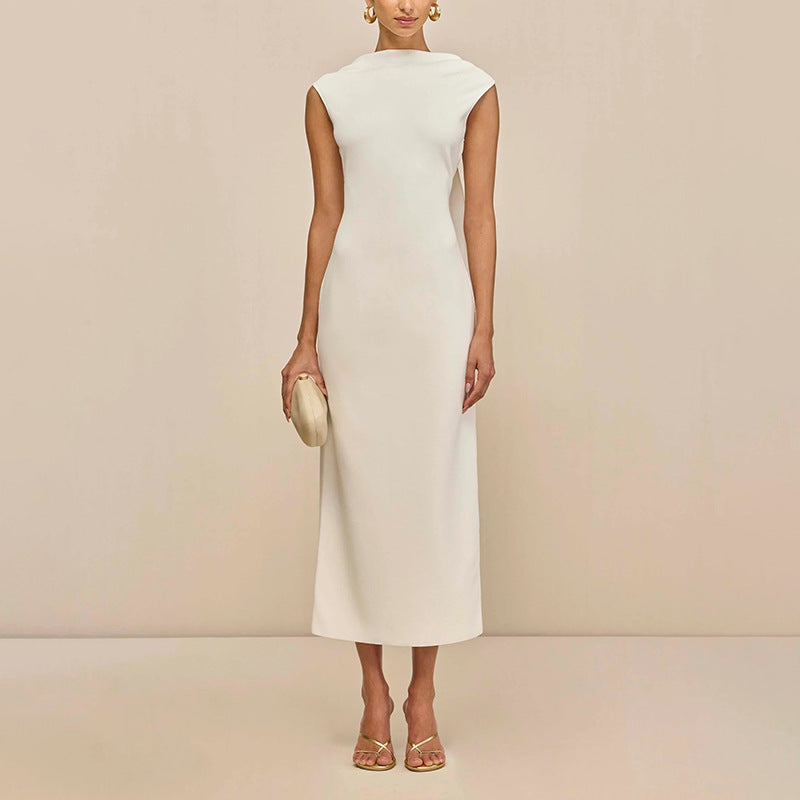 French Backless Waist-Fitted Dress