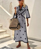 Printed Belted Bohemian Dress